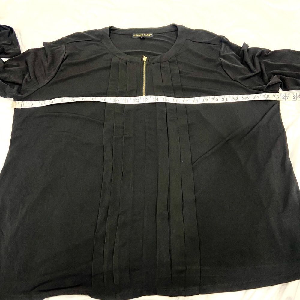 Always Indigo Long Sleeve Black Blouse Size 3X 1/4 Gold Zipper - Picture 12 of 12